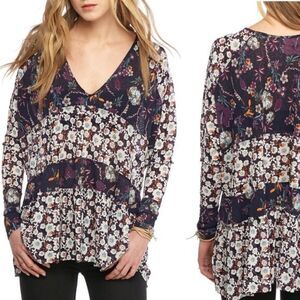FREE PEOPLE TOP Floral Peasant Style Tunic Top Size S
